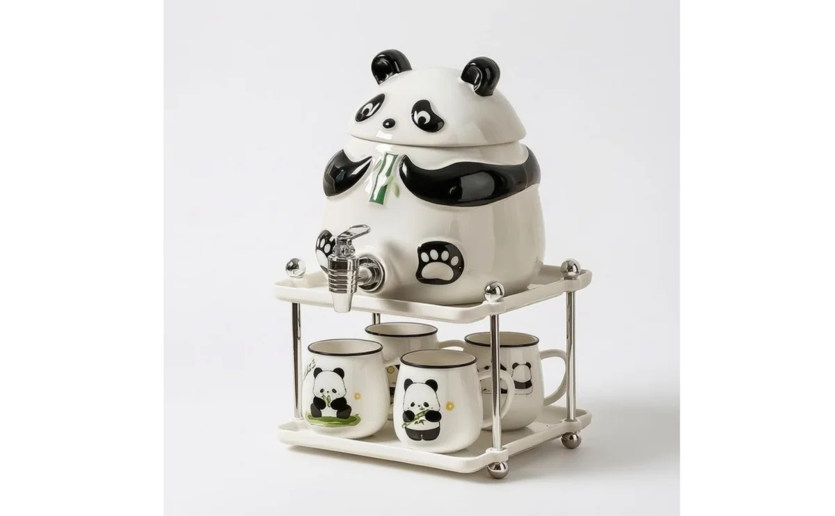 Panda Water Dispenser Front Tap Ceramic Water Dispenser Household Container Fitted Lid Tableware Glossy Panda Water Dispenser Front Tap Ceramic Water Dispenser Household Container Fitted Lid Tableware Glossy