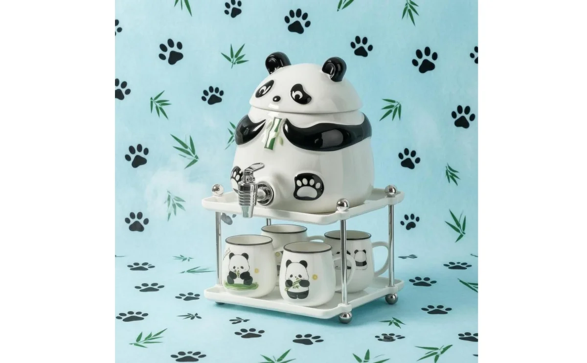 Panda Water Dispenser Front Tap Ceramic Water Dispenser Household Container Fitted Lid Tableware Glossy Panda Water Dispenser Front Tap Ceramic Water Dispenser Household Container Fitted Lid Tableware Glossy