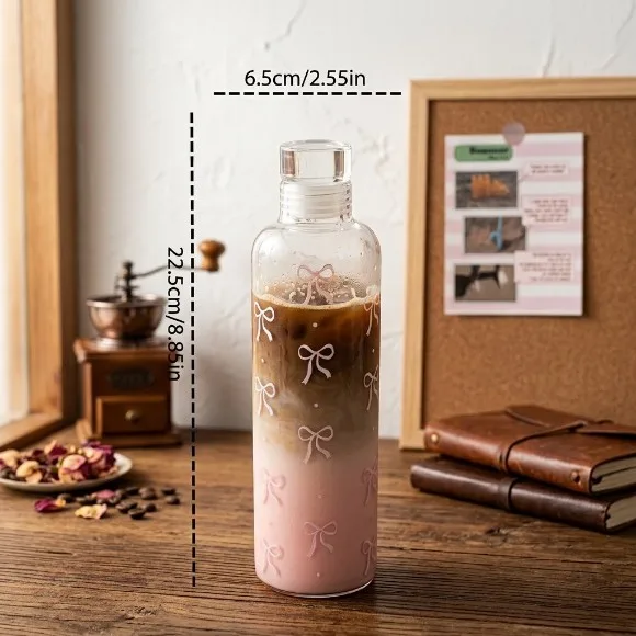 Pookie Bow Water Bottle Borosilicate Glass Fitness Timeline 750ml