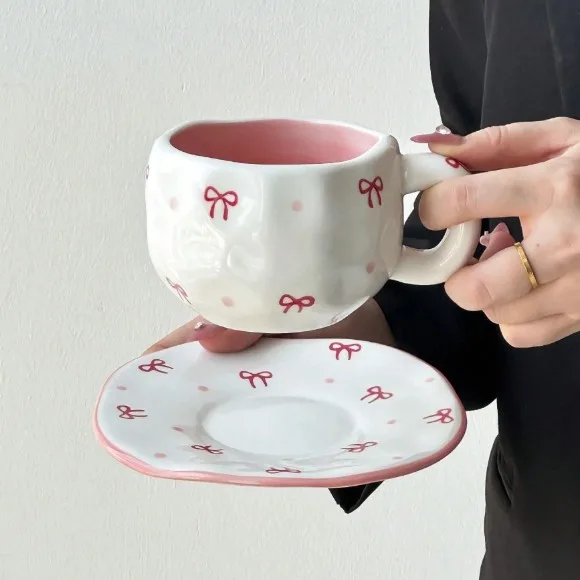 Pookie Hand-Painted Ceramic Bow Cup & Saucer