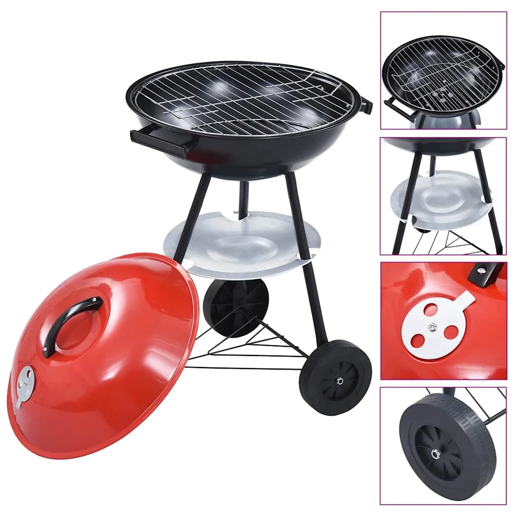 Portable XXL Charcoal Kettle BBQ Grill with Wheels 44 cm vidaXL