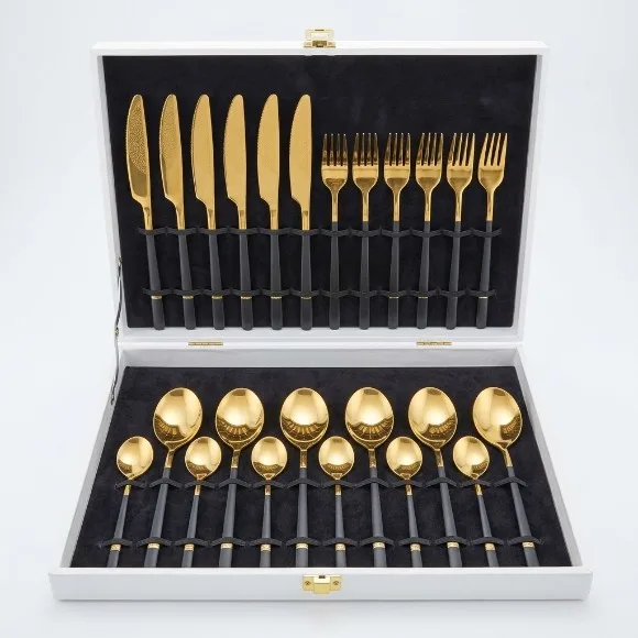 Portuguese Cutlery Set of Spoons, Forks and Knives Set Wooden Box - 24 Pieces