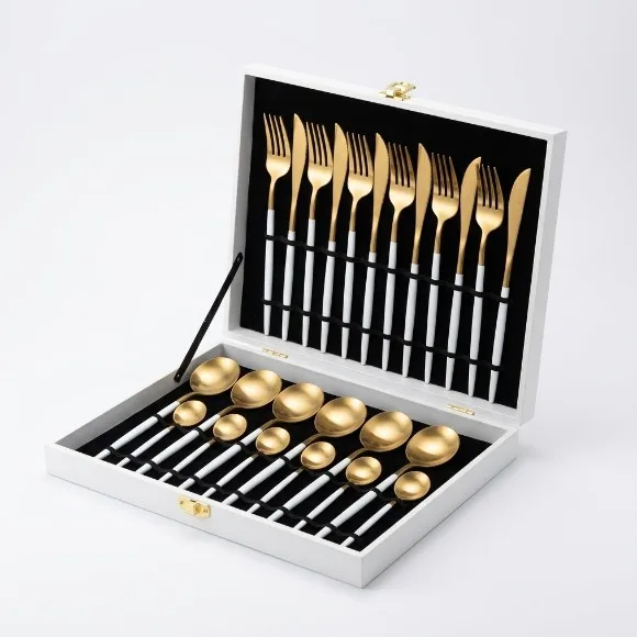 Portuguese Cutlery Set of Spoons, Forks and Knives Set Wooden Box - 24 Pieces