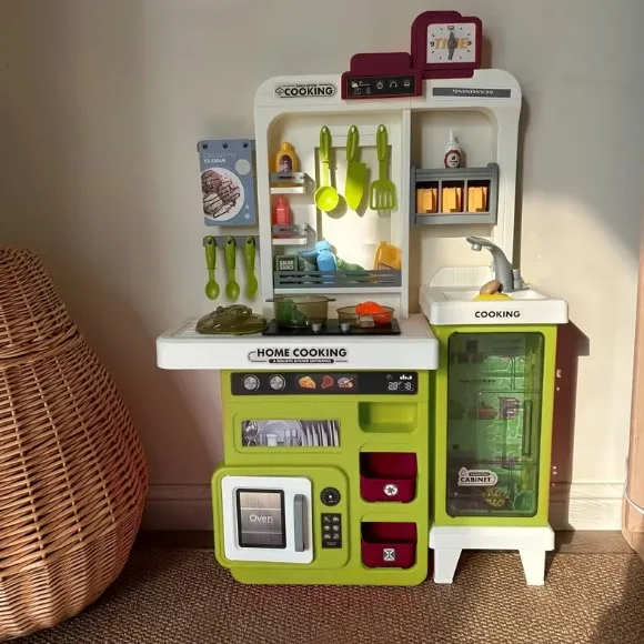 Pretend Play Kids Kitchen Play Set Toy Kitchen with Lights and Sounds Toddlers Ages 3-5 - 68 Pcs