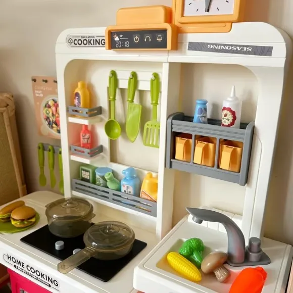 Pretend Play Kids Kitchen Play Set Toy Kitchen with Lights and Sounds Toddlers Ages 3-5 - 68 Pcs