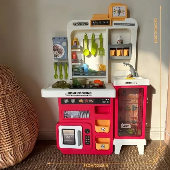 Pretend Play Kids Kitchen Play Set Toy Kitchen with Lights and Sounds Toddlers Ages 3-5 - 68 Pcs