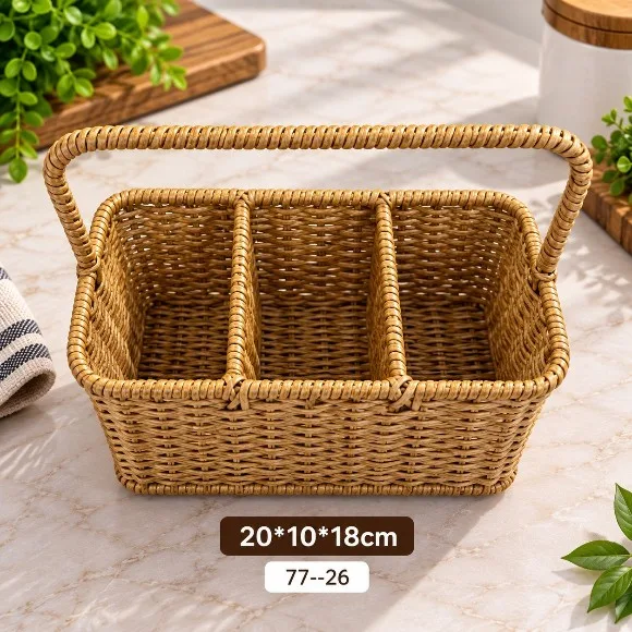 Rattan-Style Storage Clutter Basket Rustic Style Handheld Storage Basket