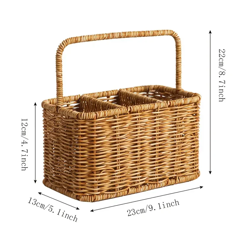 rattan style storage basket kitchen spice jar organizer home desktop clutter tidy basket handheld storage basket Product details 2