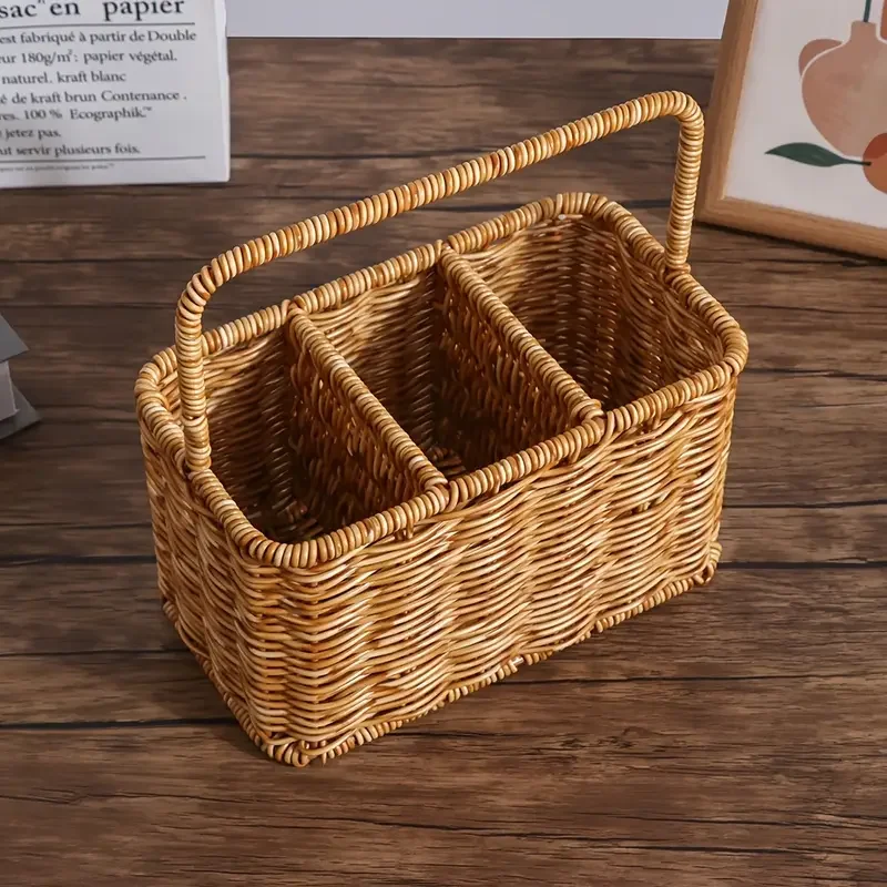 rattan style storage basket kitchen spice jar organizer home desktop clutter tidy basket handheld storage basket Product details 4