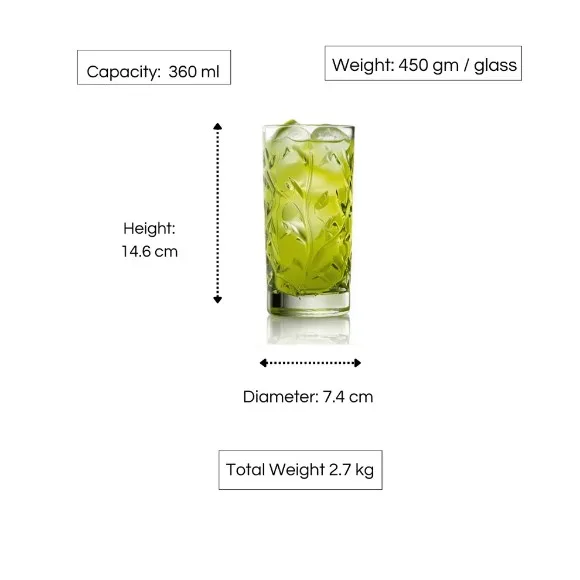 RCR Laurus Highball Tumbler Glass 360ml Set of 6 - 259670