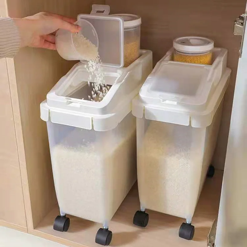 2022 New Model Plastic Big 10kgs Rice Storage Box With Lids And Wheels Large Food Container