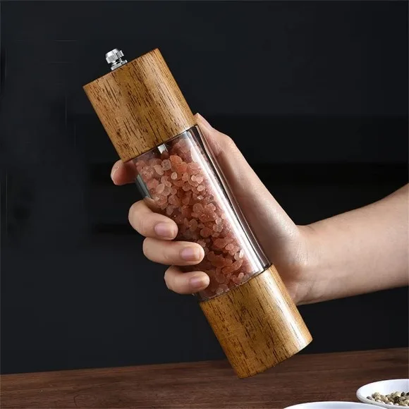 Salt and Pepper Grinder Crystal Acrylic Wood Adjustable Coarseness Ceramic Core Pepper Mill