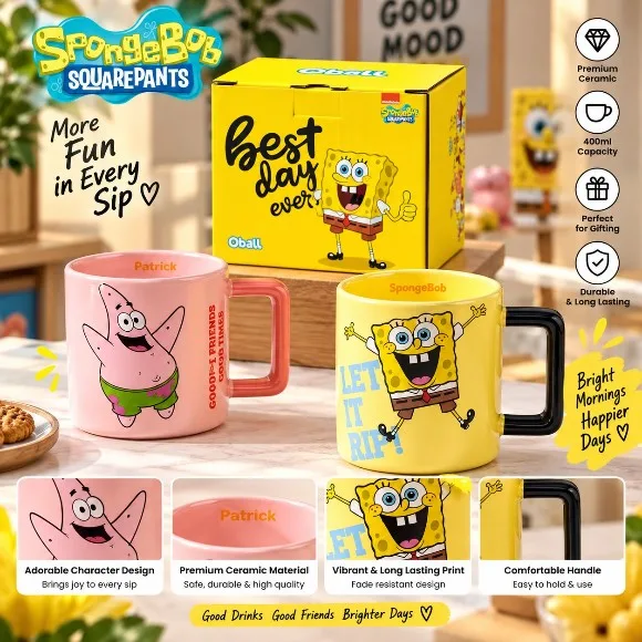 SpongeBob Patrick Star Glossy Glaze Porcelain Funny Animation Ceramic Mug With Handle