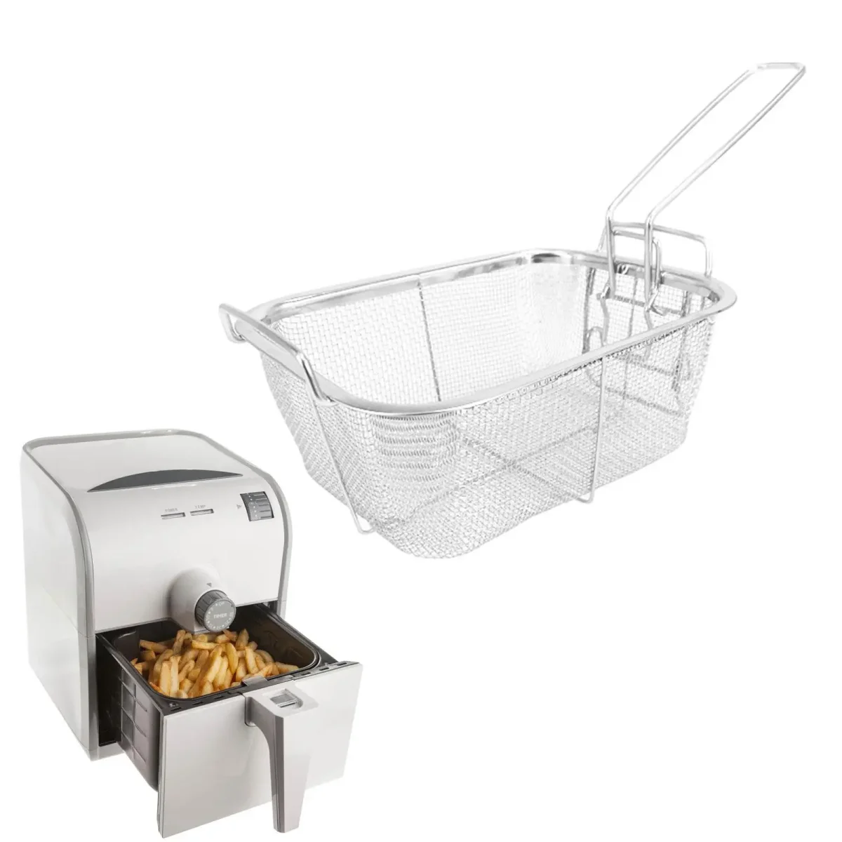 Stainless Steel Deep Fry Basket Food Presentation Baskets Sturdy Food Strainer for Barbecue Cafe Chicken Wing Home Restaurant