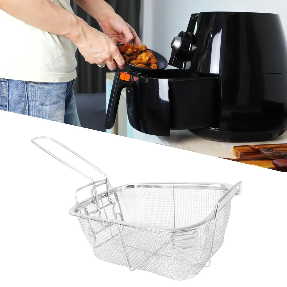 Stainless Steel Deep Fry Basket Food Presentation Baskets Sturdy Food Strainer for Barbecue Cafe Chicken Wing Home Restaurant