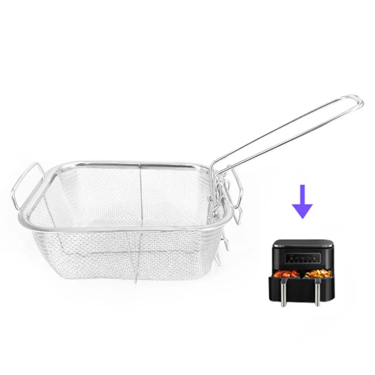 Stainless Steel Deep Fry Basket Food Presentation Baskets Sturdy Food Strainer for Barbecue Cafe Chicken Wing Home Restaurant
