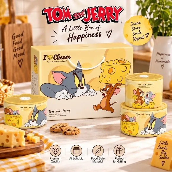 Tom and Jerry Officially Licensed Ceramic Food Storage Bowl 3-Piece Gift Set