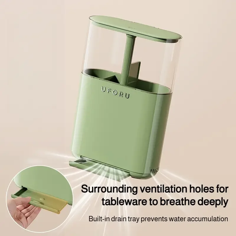 wall mounted chopstick holder with detachable lid no drill screw mount installation dustproof kitchen organizer space saving plastic storage box for utensils modern green beige durable hygienic Product details 3