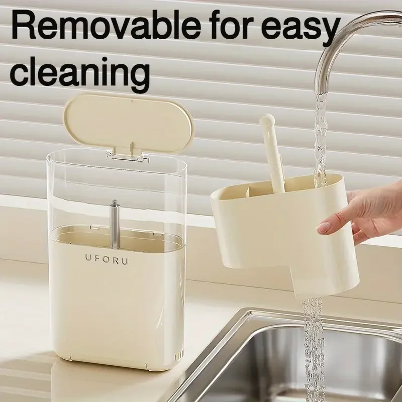 wall mounted chopstick holder with detachable lid no drill screw mount installation dustproof kitchen organizer space saving plastic storage box for utensils modern green beige durable hygienic Product details 6