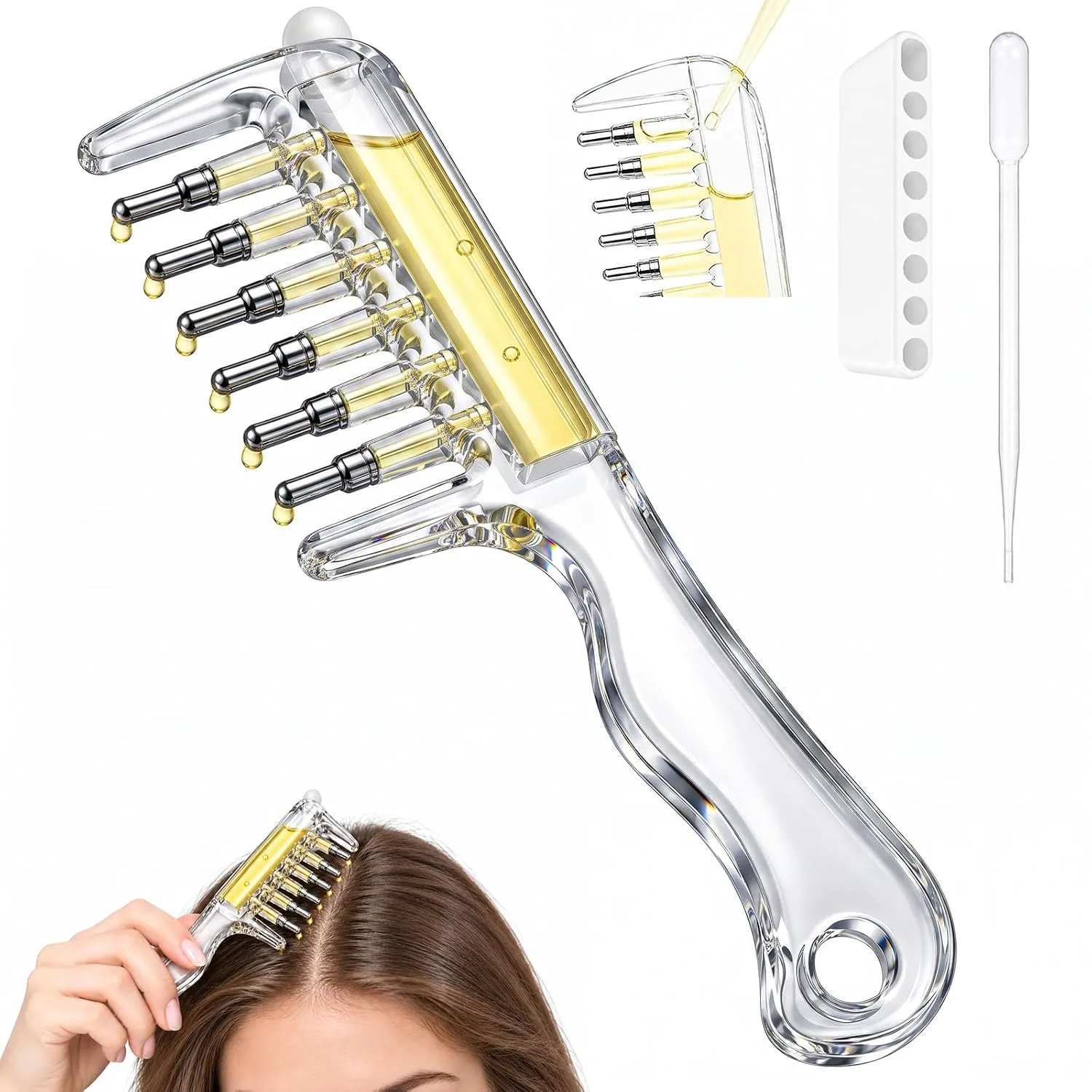 Unisex Transparent Hair Oil Comb Applicator Massage with Built-In Liquid Reservoir