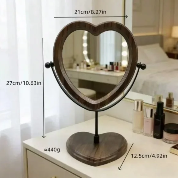 Vintage Makeup Mirror with Rotating Wooden Frame