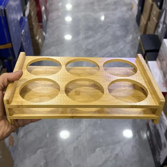 Wood Glass Tray Holder Drink Cup Storage Holder Serving Tray - 6 Hole