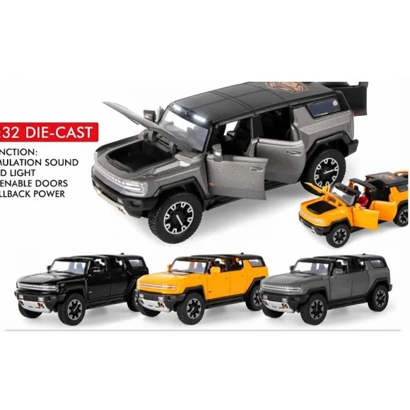 1:32 GMC Hummer EV SUV Alloy Car Model Diecasts Metal Off-Road Vehicles Sound Light Open and Closed Canopy Toy Model Kids Gift