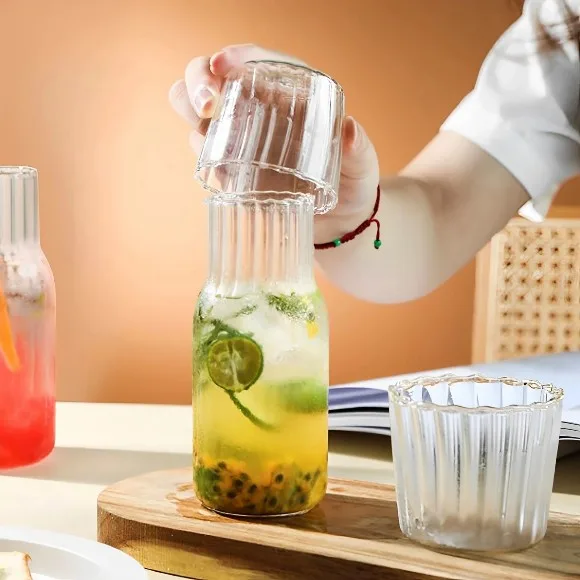 1 Set Bedside Water Carafe Glass Set Night Carafe with Tumbler Glass 600ml