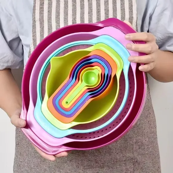 10 Piece Multicolor MEASURING Cups And Spoons Bowl Set
