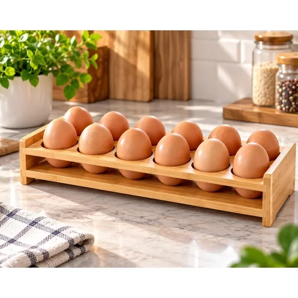 12 Grid Wooden Egg Holder Tray, Wooden Egg Display Rack, Kitchen Egg Organizer Rack