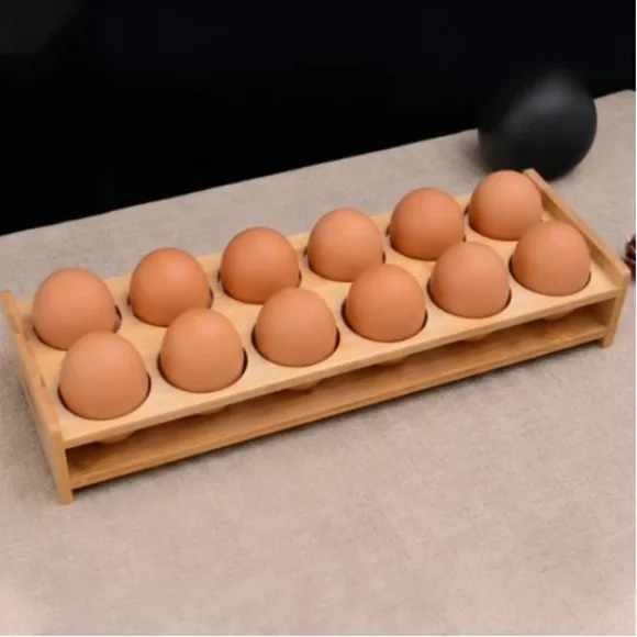 12 Grid Wooden Egg Holder Tray, Wooden Egg Display Rack, Kitchen Egg Organizer Rack