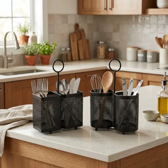 2 compartments Compact Cutlery Holder Kitchen Utensil Holder
