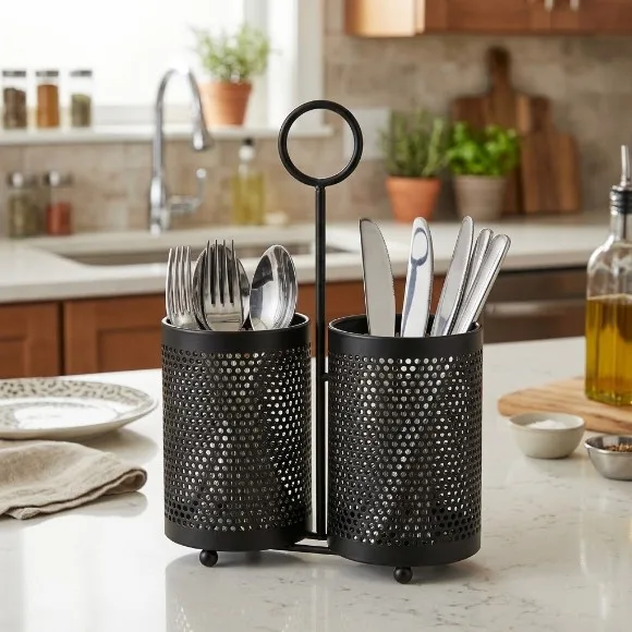 2 compartments Compact Cutlery Holder Kitchen Utensil Holder