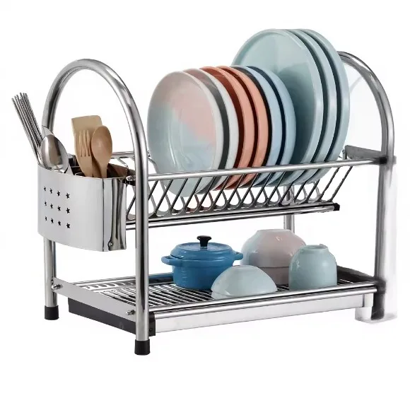 2 Tier Dish Drying Rack for Kitchen High Quality Stainless Steel Kitchen Organizer