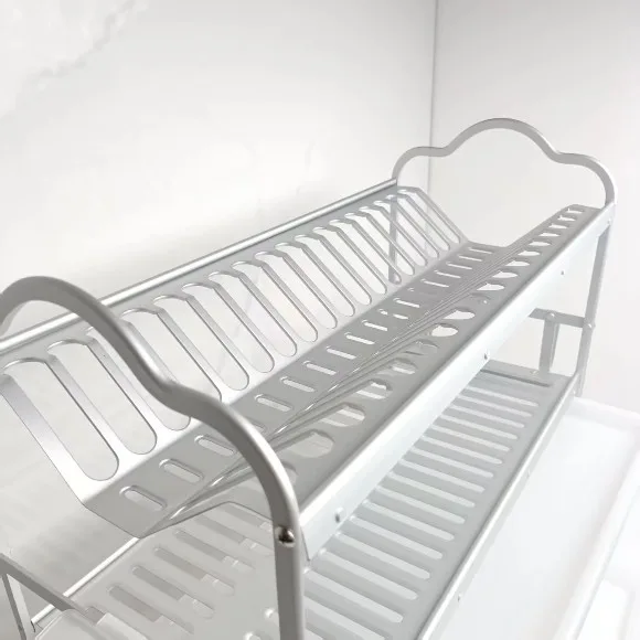 2 Tier Dish Rack Aluminium Sink Dish Drying Rack With Drainboard