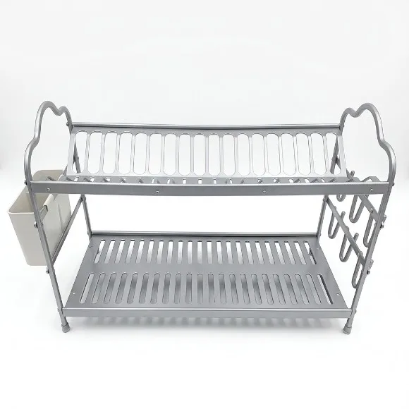2 Tier Dish Rack Aluminium Sink Dish Drying Rack With Drainboard
