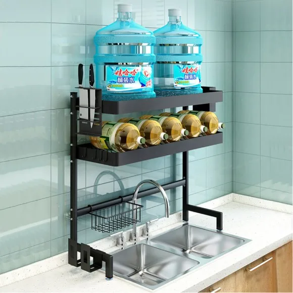 2 Tier Over The Sink Dish Drying Rack Powder Coated Home Kitchen 65CM Standing Storage Holders Sink Dish Rack