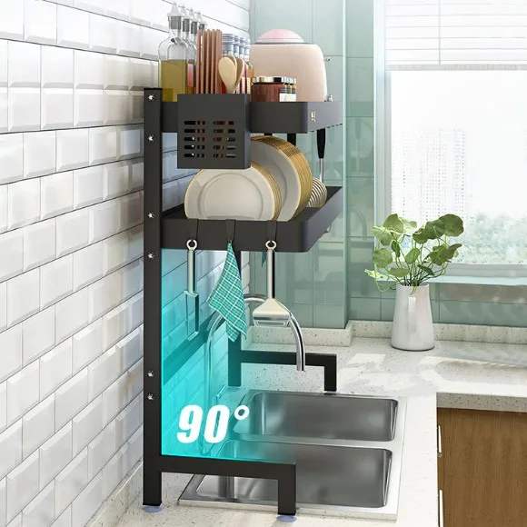 2 Tier Over The Sink Dish Drying Rack Powder Coated Home Kitchen 65CM Standing Storage Holders Sink Dish Rack