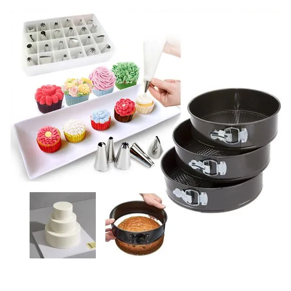 24 Pcs Decorating Nozzles With 3 Pcs Round Cake Pan