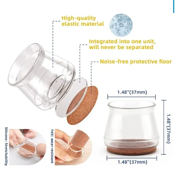 4pcs Chair Leg Caps Floor Protector Pads for Silicone Furniture Leg Mute Transparent Leg Protectors Cap Floor Scratch Resistant
