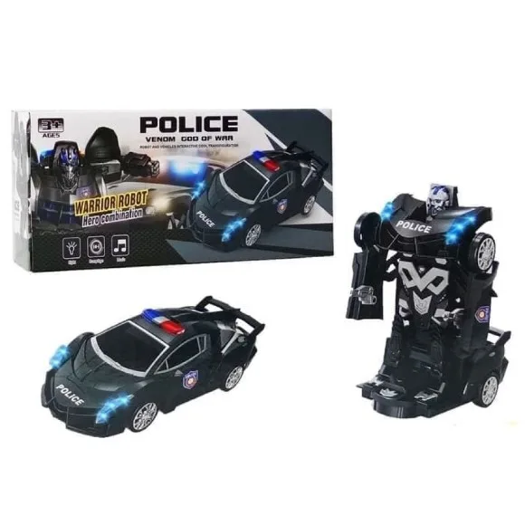 2in1 Transformation Transformer Police Robot Collision Car Toys With Music & Lights