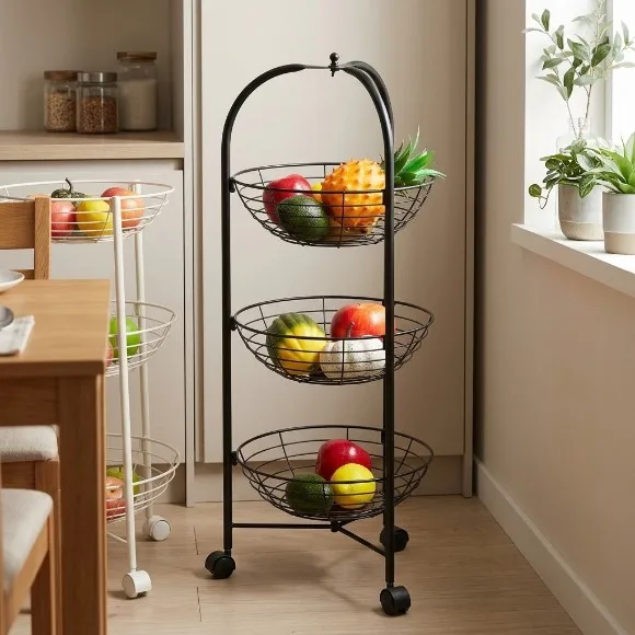3 & 4-Tier Metal Mesh Rack with Wheels Black