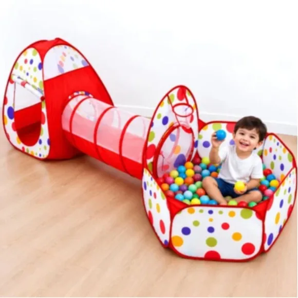 3 in 1 Kids Pop up Play Tent Crawl Tunnel Set Ball Pit Tent Playhouse Indoor Outdoor Toys