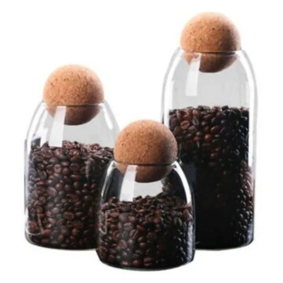 3-PCS Glass Storage Jar with Cork Ball Lid Jar Set Glass Container (Set of 3)