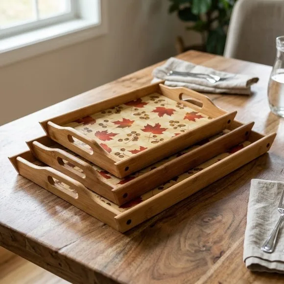 3 Piece Bamboo Serving Tray Set (Autumnal warmth)