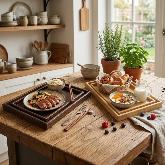 3-Piece Rectangular Bamboo Nesting Serving Tray Set