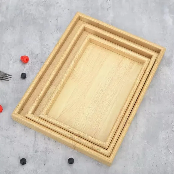 3-Piece Rectangular Bamboo Nesting Serving Tray Set