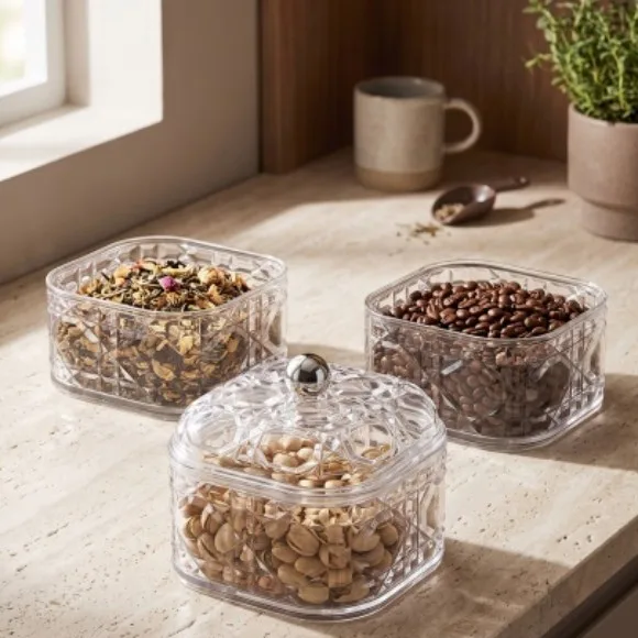 3-Section Acrylic Square Storage jar