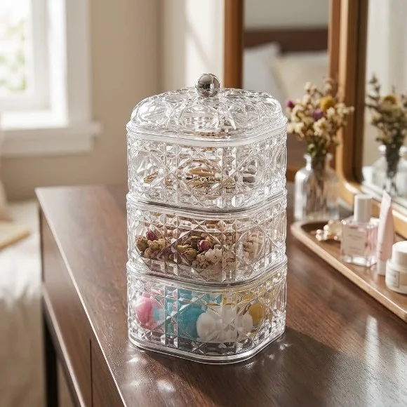 3-Section Acrylic Square Storage jar