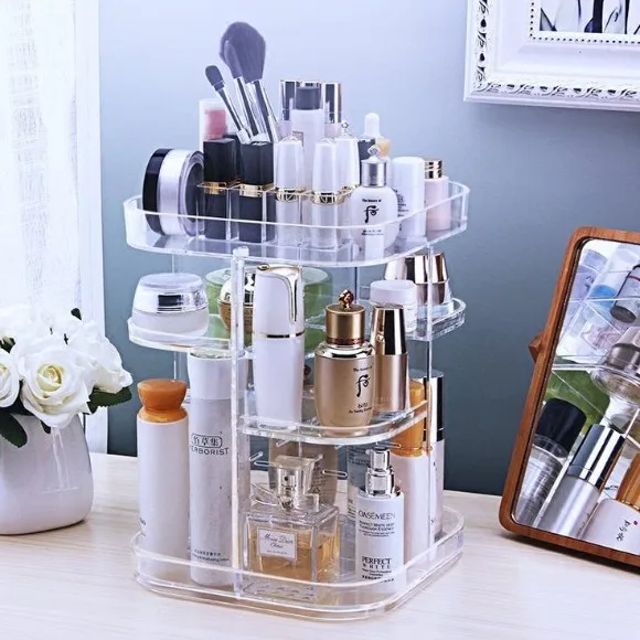 3-Tier Makeup Organizer 360 Degree Rotating Cosmetic Acrylic Storage Display Box